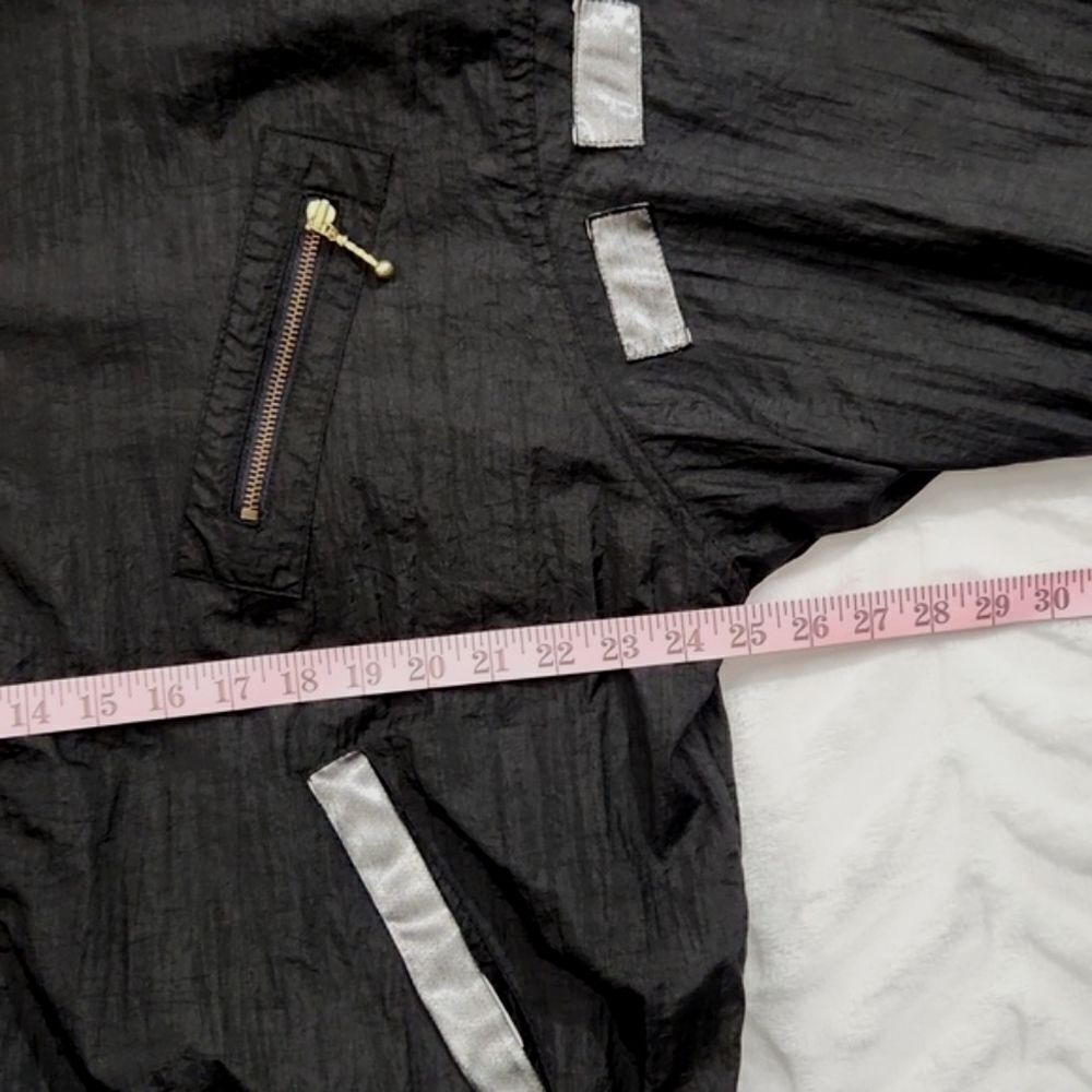 *Vintage Reversible Black Metallic Windbreaker Jacket Full Zip Oversized - Picture 9 of 11